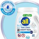All Mighty Pacs Laundry Detergent, Free Clear for Sensitive Skin, Tub, 60 Count by CozyNest Decor