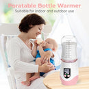 Portable Cordless Baby Bottle Warmer for Travel, Rechargeable with 8 Adapters & 1 Milk Powder Container, Safe Material, Fast Heating, Compatible with Major Brands,Pink by TinyTreasures Baby Boutique