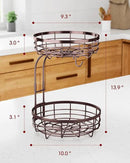 Fruit Basket for Kitchen Counter - 2-Tier Large Capacity Fruit Bowl with Detachable Banana Hanger, Rust-Proof Metal Fruit Holder for Vegetables, Bread, Toiletry,10" D x 10" W x 14" H, Brown.