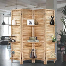 Room Divider with Shelves, Privacy Screen, Room Dividers and Folding Privacy Screens, 4 Panel Wood Temporary Wall Partition Separation Separator, Natural by CozyNest Decor