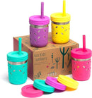 Elk and Friends 10oz Stainless Steel Kids + Toddler Drinking Cups | The Original Mason Jars with Lids + Sleeves + Straws | Smoothie Cups | Spill Resistant | Dishwasher Safe | 4 Pack by TinyTreasures Baby Boutique