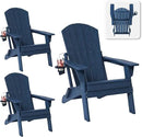 Folding Adirondack Chair Set of 3 with Cup Holder, HDPE All Weather Resistant Plastic Outdoor Patio Chairs, Heavy Duty Fire Pit Seating for Backyard Lawn Garden, Wooden Textured Design(Navy Blue) by GreenHaven Gardens