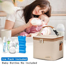 Breastmilk Cooler Bag with Ice Pack Fits 6 Baby Bottles Up to 5 Ounce, Baby Bottle Bag with Shoulder Strap for Nursing Mom Daycare, Cream by TinyTreasures Baby Boutique