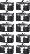 TAILI Extra Large Moving Bags, 10 Pack Black Heavy Duty Totes For Storage with Visible Window, Wrap Around Handles, Storage Bags for Space Saving, Alternative to Moving Boxes by TinyTreasures Baby Boutique
