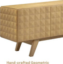 NTC Sapa Mid-Century Modern Solid Wood TV Stand 4-Door Media Console with Carved Geometric Fronts for TVs up to 75", Effortless Assembly, Sand by CozyNest Decor