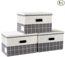 PRANDOM Collapsible Storage Bin with Lid [3-Pack] Fabric Foldable Storage Box Organizer Container Basket Cube with Cover for Home Bedroom Closet Office Nursery Gray plaid & Cream(14.9x9.8x9.8) by TinyTreasures Baby Boutique