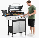 4-Burner Propane Gas BBQ Grill with Side Burner, Porcelain-Enameled Cast Iron Grates and Side Tables, 46,790 BTU Stainless Steel Grill for Outdoor Camping Barbecue Grilling Backyard Cooking by GreenHaven Gardens