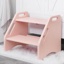 AMBIRD Wooden Step Stool, Two Step Stools Toddler 300 lbs Capacity with Safety Non-Slip Pads and Handles, Bamboo Step Stool for Bathroom, Kitchen Dual Height Step Stools for Kids (Pink) by TinyTreasures Baby Boutique