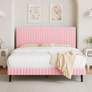 Full Size Bed Frame with Headboard, Velvet Upholstered Platform Bed with Vertical Channel Tufted Design, No Box Spring Required, Easy Assembly, Pink by CozyNest Decor
