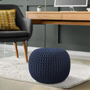 Casafield Round Pouf Ottoman, Navy Blue - 20" Diameter x 14.5" High Cotton Knit Foot Stool - Boho Floor Pouffe for Living Room, Bedroom, Home Office by CozyNest Decor