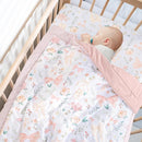 GFU Crib Bedding Set for Girls 4-Piece, Bow Baby Girl Crib Bedding Set Pink Flowes, Nursery Sets Includes Comforter, Fitted Crib Sheet, Crib Skirt, and Diaper Stacker by TinyTreasures Baby Boutique