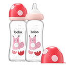 YOHKOH Natural Glass Baby Bottle with Natural Response Nipple, Newborn Anti-Colic Baby Bottles, Wide Neck Mushroom Cap Baby Bottle, Clear (8.8ounce (Pack of 2), Red2) by TinyTreasures Baby Boutique