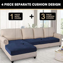 PrinceDeco Sectional Couch Covers 4 Pieces Couch Covers for Sofa Velvet Separate Couch Cover L Shape for Left/Right Chaise(3 Seater + 1 Chaise,Navy) by CozyNest Decor