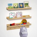 MBYD Natural Wood Floating Shelves, Unfinished Wood Picture Ledge, 24 Inch Picture Ledge for Kids Room, Floating Nursery Book Shelf with Hooks for Living Room, Kitchen, Bathroom by CozyNest Decor