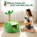 Cat Houses for Indoor Cats, Small Cat Tree with Sisal Ropes and Plush Perch, Cute Cat Bed Cave with Soft Pillow, Cactus Design by CozyNest Decor