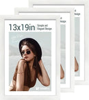 13x19 Picture Frame 3 pk, Textured White Solid Wood Poster Frame, HD Tempered Glass, Wall Gallery Frame by CozyNest Decor