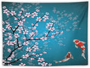 Japanese Koi Fish Tapestry, Cherry Blossoms Asian Oriental Green Teal Flower Branch Koi Fish Carp Tapestries Wall Hanging for Bedroom Living Room Office Decor 40"x30" by CozyNest Decor