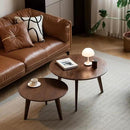 100% Solid Oak Wood Coffee Table Set, Round Coffee Table Combo Side Table w/Solid Wood Legs, Mid Century Table Sturdy Tables for Bedroom Balcony Living Room (Walnut, Big-Medium Combo) by CozyNest Decor