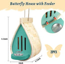 2 Pcs Butterfly House and Feeder, Wooden Hanging Butterfly House for Garden, Natural Butterfly Habitat with Butterfly Puddler for Bugs, Butterflies, Moths, Lacewings by GreenHaven Gardens