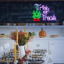 Trick Or Treat Neon Sign Funny Spider Candy LED Neon Light for Wall Decor Dimmable USB Halloween Light Up Sign for Halloween Party Home Neon Decor (16.7 * 12.8In) by CozyNest Decor