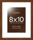 Homeforia 8x10 Picture Frame Brown, High End Dark Oak 8 x 10 Walnut Wooden Frames with Mat 5 by 7 Photo, 8x10 Wood Frame Matted to 5x7 Print, Wall or Tabletop Frame, Tempered Glass, Wall Kit, Set of 1 by CozyNest Decor