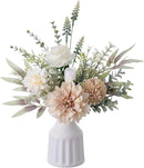 Fake Flowers in Vase, Artificial Flowers with Vase, 15.7'' Floral Arrangements for Dining Table Centerpiece Decor, Silk Roses & Faux Dahlia Bouquet for Farmfouse Kitchen Coffee Table Decor (Brown) by CozyNest Decor