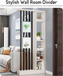 Wall Room Divider, Storage Cabinet Storage Display with Shelves, Modern Freestanding Wood Room Divider Screen, Wall Privacy Screens for Home Decorative (Beige+Black,35.4" L x 9.5" W x 79.5" H) by CozyNest Decor