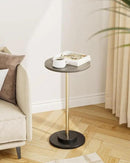 Masupu Drink Table, Round Side Table for Small Spaces, Pedestal Side Table, Small End Table with Metal Base, for Living Room, Bedroom, Bathroom, Grey by CozyNest Decor