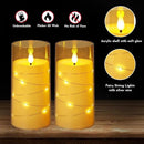 NURADA 3"x6"Flickering Flameless Candles: Built-in Star String Lights Acrylic Battery Operated LED Pillar Candles with Remote and Timer for Romantic Mood Home Decoration - 2 Pack Gold by CozyNest Decor