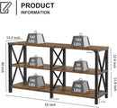LVB Wood Console Table, Rustic 3 Tier Sofa Table Behind Couch, Industrial Metal Entryway Table with Storage Shelf, Farmhouse Wooden Foyer Hallway Table for Entry Living Room, Rustic Brown, 55 Inch by CozyNest Decor