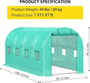 Compact Greenhouse Kit 7'x15'x7' with Galvanized Frame, 140G Green PE Cover, 1 Door & 8 Windows for Outdoor Gardening by GreenHaven Gardens