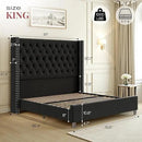 PaPaJet King Size Bed Frame with 61.4" Tall Headboard, Velvet Modern Upholstered Tufted Bed for Adults, Handmade Deep Button Tufting, Solid Wood Legs, No Box Spring Required, Black by CozyNest Decor