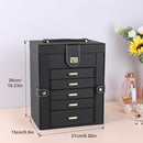 Kendal Jewelry Box, 6-Layer Jewelry Storage Organizer for Necklace Bracelet Rings Watch, 10.2"x8.2"x6" Classic Black PU Leather 5 Drawers Large Storage Capacity with Mirror by TinyTreasures Baby Boutique