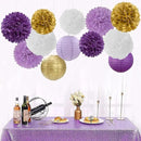 Purple White-Gold Party-Decorations Paper Flowers Lanterns - 15PCS Graduation Lavender Tissue Pom Poms Streamers,Wedding Birthday Bachelorette Baby Shower Classroom Hanging Supplies Decor Hugfond by CozyNest Decor