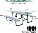 6FT Metal Picnic Tables for Outdoors, Commercial Rectangular Picnic Table and Bench Set for Outside, Patio, Garden, Backyard, Porch, Surface Mount, Grey by GreenHaven Gardens