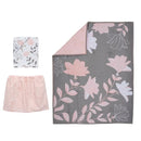 Lambs & Ivy Petals Gray/Pink Sateen Cotton Floral 3-Piece Baby Crib Bedding Set by TinyTreasures Baby Boutique