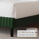 King Size Bed Frame, Velvet Upholstered Platform Bed with Vertical Channel Tufted Headboard and Footboard, No Box Spring Required, Easy Assembly, Green by CozyNest Decor