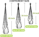 3 Pack Macrame Plant Hanger - 43"/35"/29" Different Sizes, Hanging Planter Basket Flower Pot Holder for Indoor Outdoor, with Wood Beads, Boho Home Decor, Black (POTS NOT Included) by GreenHaven Gardens