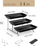 MALACASA 3 Tier Serving Trays for Party, Stoneware Serving Platters and Trays, 14 Inch Tiered Tray Stand, Fruit Tray, Trays for Serving Food, Black Dessert Stand with Collapsible Sturdier Metal Rack by CozyNest Decor