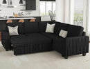 Belffin Plush Corduroy Modular Sectional Sofa with Pull Out Bed Convertible Small Sectional Corner Couch for Living Room Black Couch by CozyNest Decor