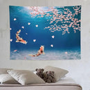 Japanese Koi Fish Tapestry, Cherry Blossoms Asian Oriental Blue Floral Branch Koi Fish Carp Tapestries Wall Hanging for Bedroom Living Room Office Decor 80"x60" by CozyNest Decor