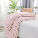 Bigacogo Chunky Knit Throw Blanket for Couch, 40x60 inches, 100% Hand Knitted with Thick Jumbo Chenille Yarn, Cozy Soft Large Rope Knot Cable Crochet Blankets for Sofa Bed Living Room, Rose Tan by CozyNest Decor