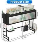 Dish Drying Rack, 3-Tier Over Sink Dish Drying Rack, 33.5" Over Sink Dish Rack for Small Kitchen, Space-Saving Dish Rack with Cover, Baskets, Utensil, Large Sink Storage Organizer Black by CozyNest Decor