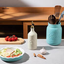 Sweejar 16 Oz Ceramic Olive Oil Dispenser Bottle, Oil Dispenser for Kitchen with Gravity Spout, Relief Opaque Oil Container for Evoo, Avocado Oil, Vinegar, Soy Sauce, 1 Pack(Beige, Gold Spout) by CozyNest Decor