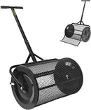 Compost Spreader, 24" Peat Moss Spreader, Roller Lawn Spreader with 3 Heights T Shaped Handle, Side Latches Powder Coated Steel Mesh Basket, Lawn & Garden Spreader for Spreading Manure Topsoil Black by GreenHaven Gardens