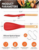 Cooking Spoon for Nonstick Cookwares, Great for Cooking and Serving Sturdy BPA-Free Matte Silicone, Wood Handle Spoon for Mixing, Scoop, and Scrape (2 Pack of Red, 11.4 inch) by CozyNest Decor