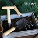 Japanese Gardening Tools Set, 3 Pcs Garden Tools Set, Nickel Plated Stainless Steel Heavy Duty Gardening Tools Kit, Hand Trowel, Dibble and Hand Rake by GreenHaven Gardens