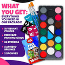 Blue Squid Face Painting Kit for Kids – 18 Colors Kids Face Paint Kit Palette with Stencils & Guided Tutorial, Water Activated Non Toxic Washable Professional Facepaint body set Halloween Party Makeup by TinyTreasures Baby Boutique