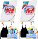 Date Night Painting Kit, 62 Pcs Detail Paint Brushes Canvas Panels with Wood Easel 12 Colors Acrylic Paint, Circular Canvas Art Aprons Sip and Paint Supplies for Adults, Kids, and Beginner by TinyTreasures Baby Boutique