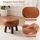 Small Foot Stool, Round Faux Leather Pouf Ottoman Foot Rest, Footstool Ottomans with Rubber Legs Under Desk, 13''L x 13''W x 10.2''H, Footrest for Couch, Living Room, Bedroom, Hallway, Brown by CozyNest Decor